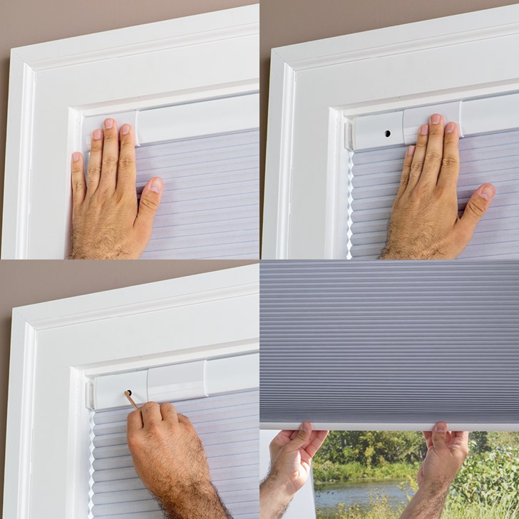 Color: White H25100D; Opacity: Blackout; Lift: Cordless; Installation: No Drill