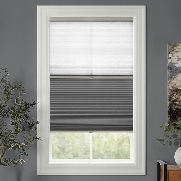 Color: Dove Grey; Lift: Cordless; Light Control: Day/Night (Light-Filtering & Blackout)