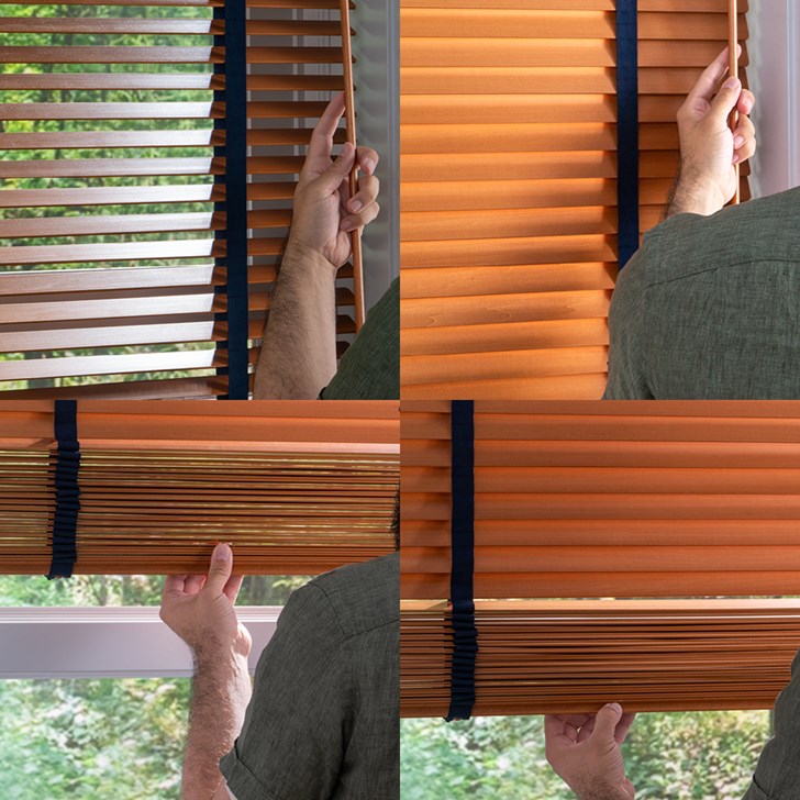 Color: Golden Oak 126; Lift: Cordless; Cloth Tape: 1 In Deep Ocean; Corners: Round; Valance: 3 1/2 In Modern