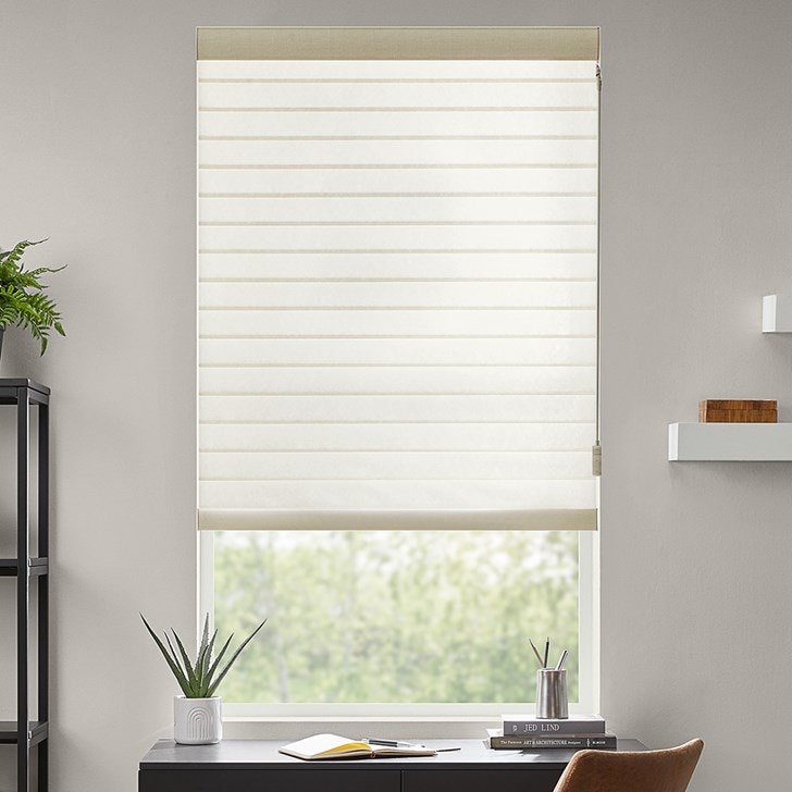 Color: Wheat S65BN322; Lift: Motor Wand in the Beige color; Headrail: Fabric Wrapped Cassette