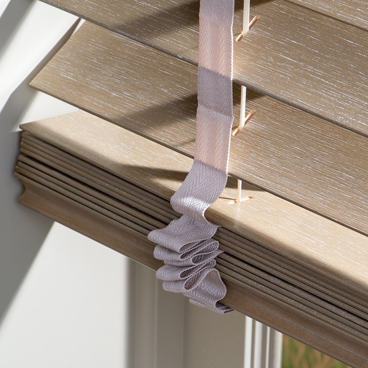 Color: Bastille Latte 1712; Lift: Motorized Lift and Tilt; Cloth Tape: Soft Shell; Valance: 4 In Cord