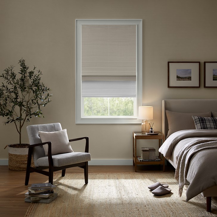 Color: Hana Cotton D07-02; Lift: Cordless; Light Control: Movable Blackout Liner; Headrail: No Val