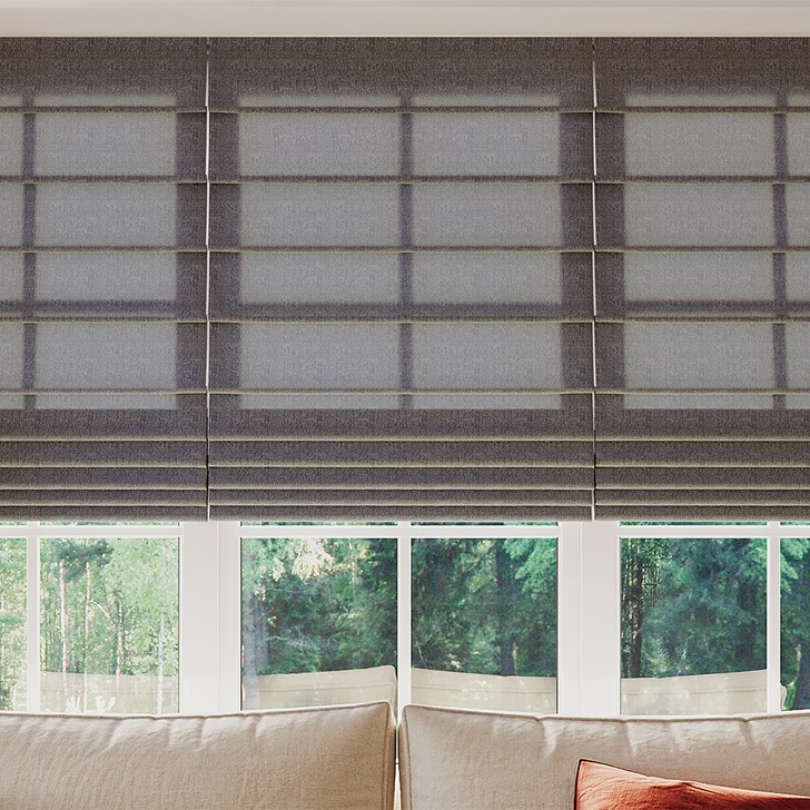 Color: Jasper Coal SW238; Light Filtering Liner: White; Mount: Inside; Fold Style: Hobbled; Lift: Cordless;